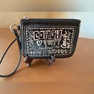 Coach Poppy Black and White Wristlet